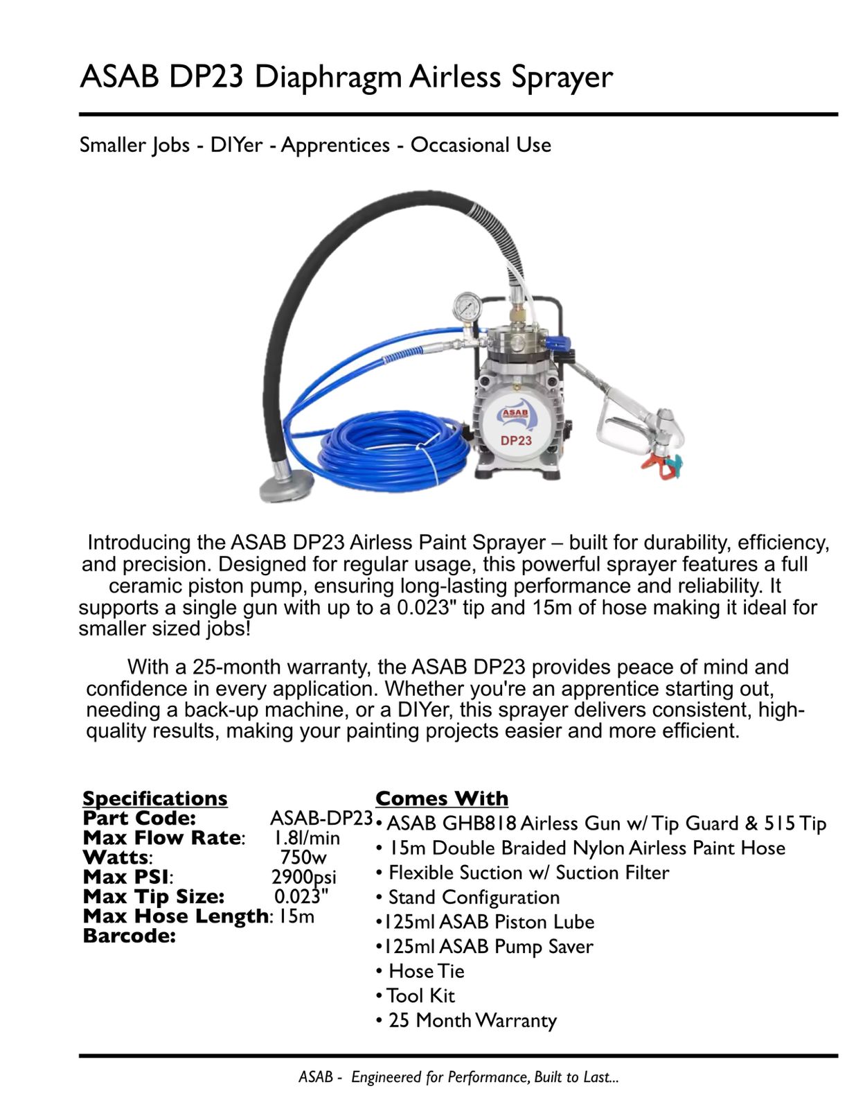 ASAB DP23 - Professional Diaphragm Airless Paint Sprayer