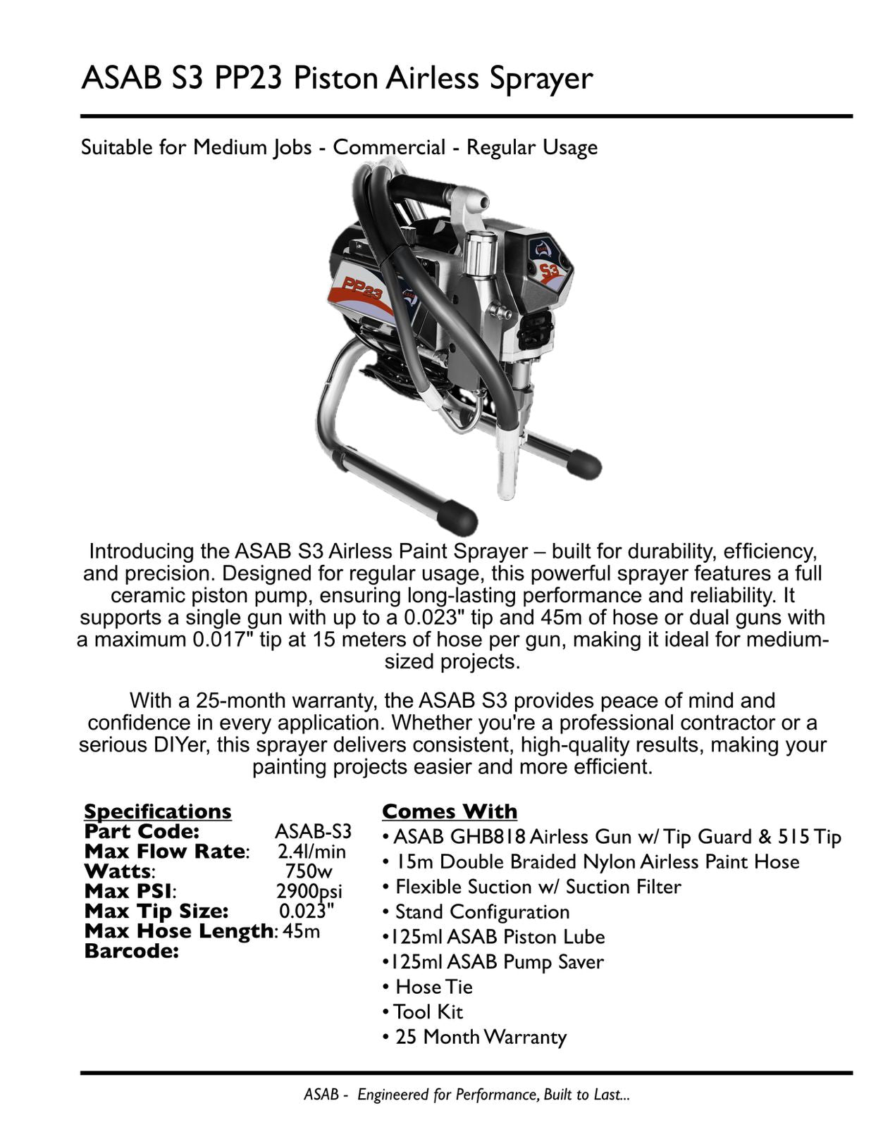 ASAB S Series - S3 Professional Airless Paint Sprayer