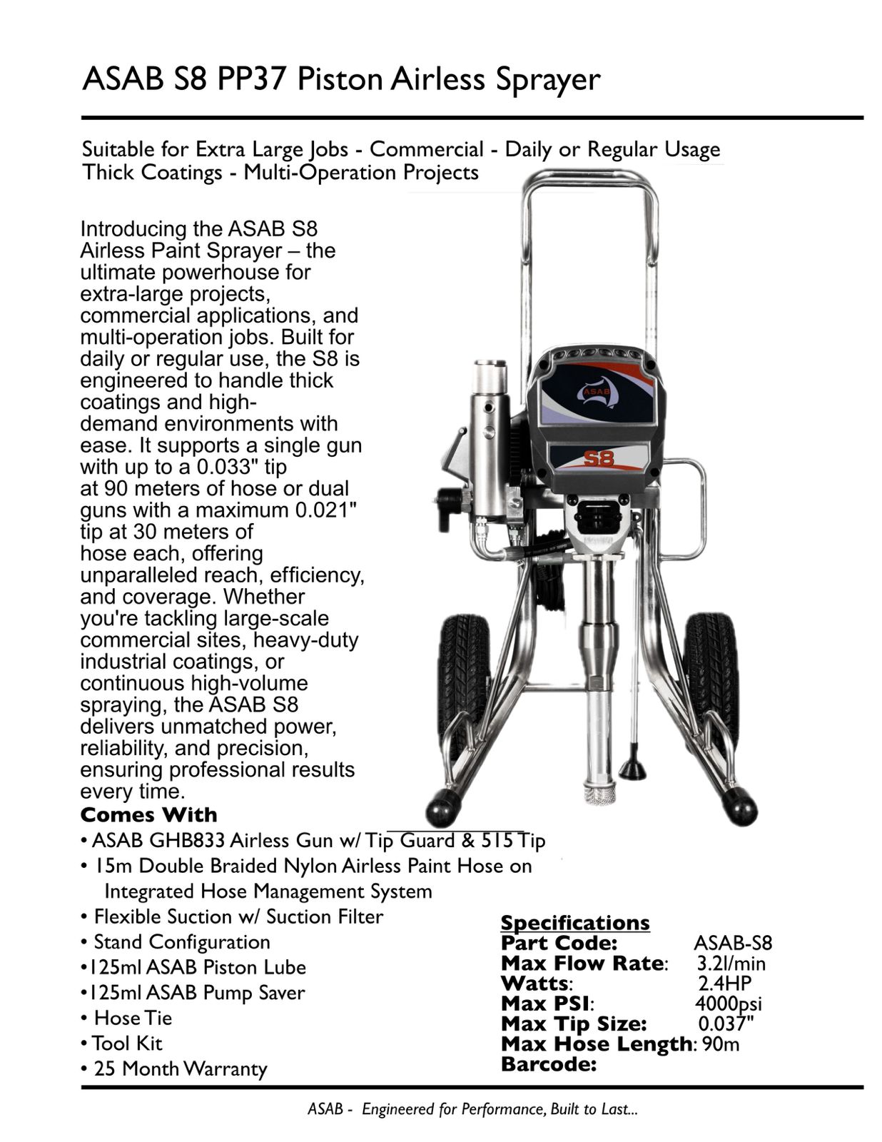 ASAB S Series - S8 Professional Airless Paint Sprayer